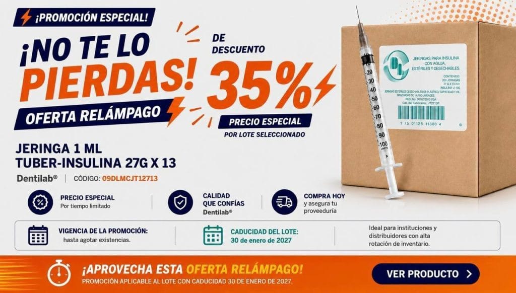 ¡Oferta Relámpago! 35% de Descuento en Jeringas Tuberculina Dentilab® (1 ml)
Descuento en Jeringas Dentilab